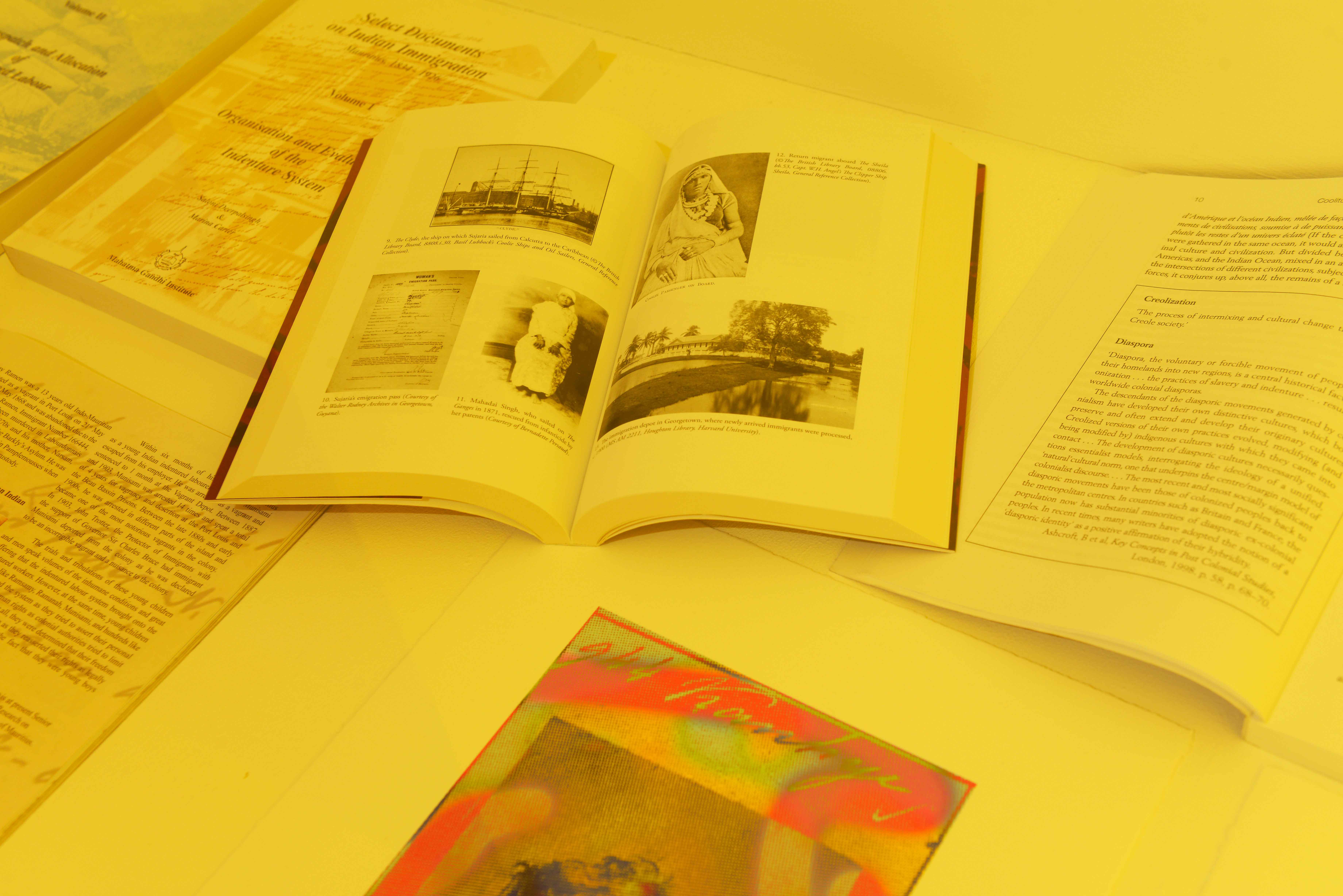 Bask in the Light of Freedom, archival research in yellow light, Installation View (Photo by Alan Dimmick)